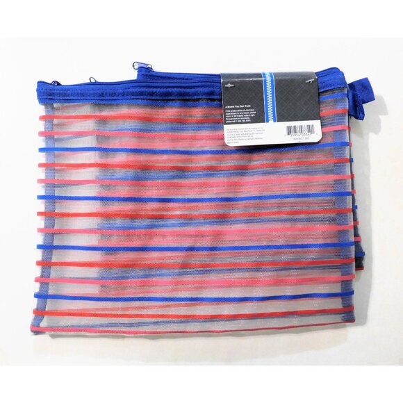 4 Pack Mesh Organizer Pouches Zippers Red White Blue Striped Office Depot - Picture 4 of 4